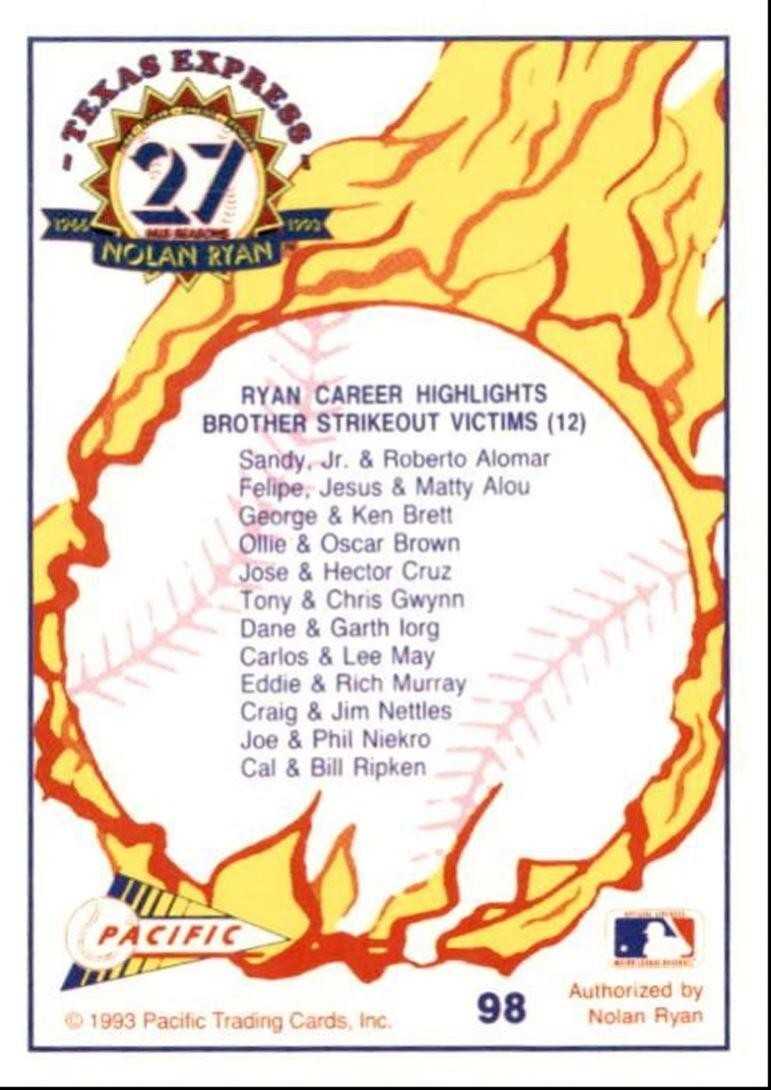 1993 Pacific Texas Express Baseball Card Nolan Ryan Going to the Rosin Bag Texas