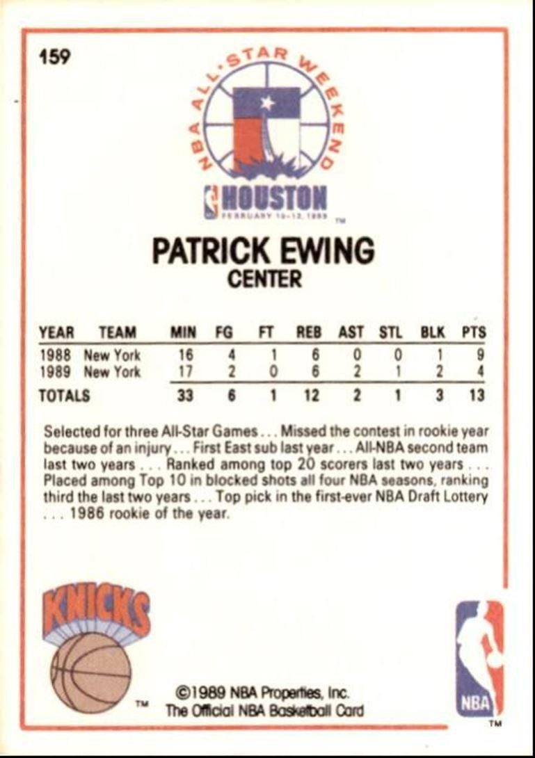 1989-90 Hoops Basketball Card Patrick Ewing hof New York Knicks #159