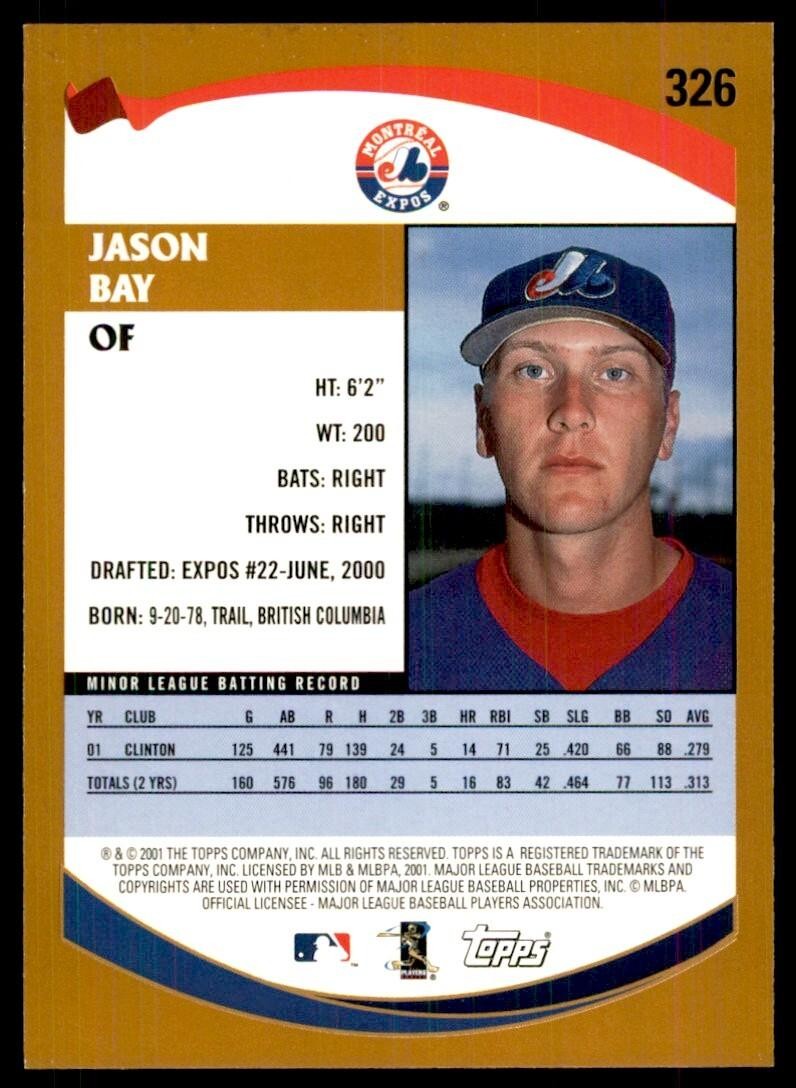 2002 Topps Baseball Card Jason Bay D Baseball Cards #326