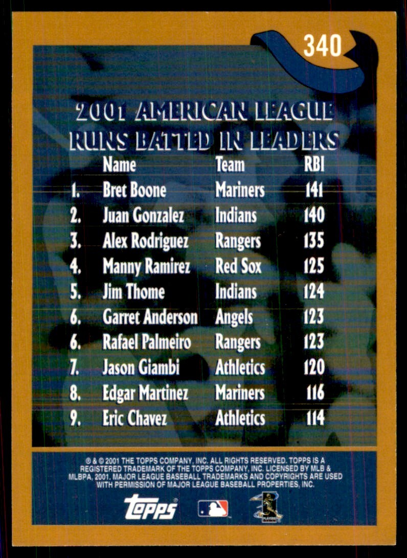 2002 Topps Baseball Card American League A Baseball Cards #340
