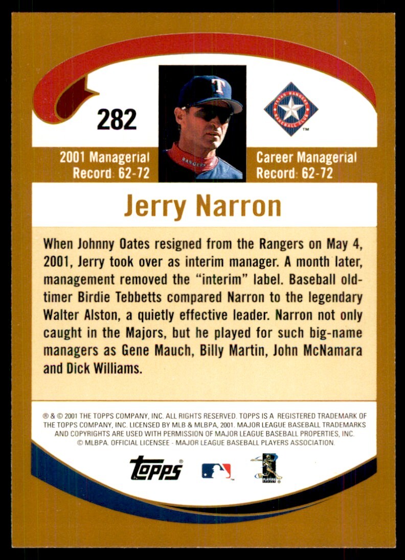 2002 Topps Baseball Card Jerry Narron A Baseball Cards #282