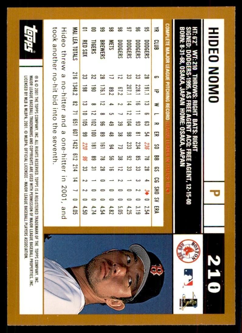 2002 Topps Baseball Card Hideo Nomo C Baseball Cards #210