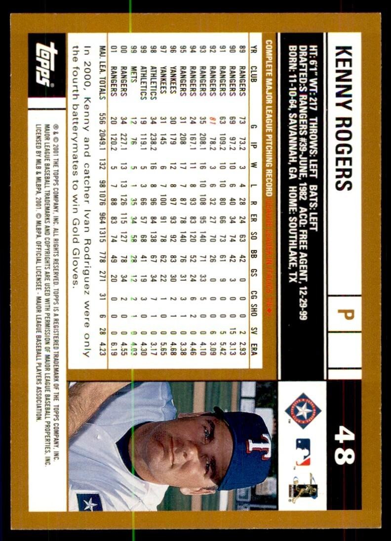 2002 Topps Baseball Card Kenny Rogers B Baseball Cards #48