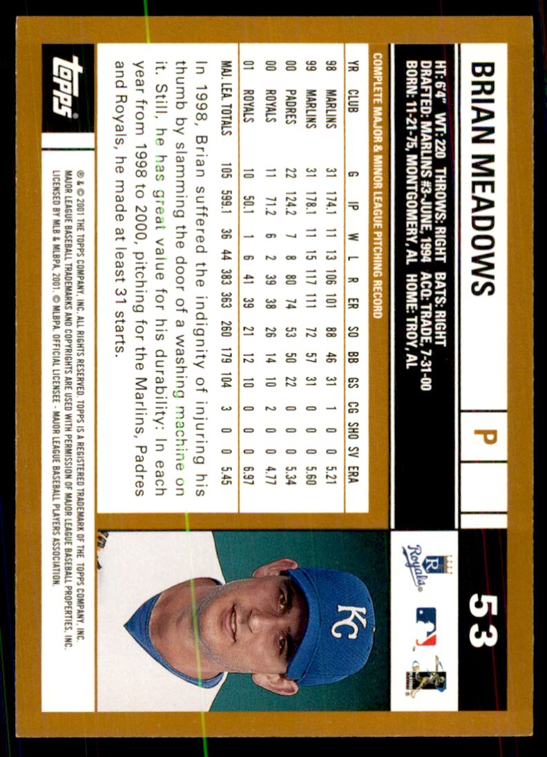2002 Topps Baseball Card Brian Meadows C Baseball Cards #53