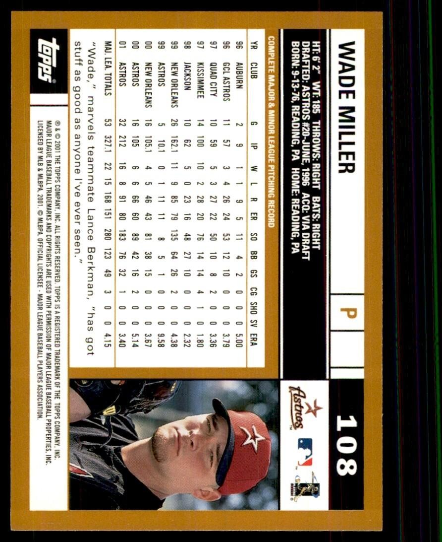 2002 Topps Baseball Card Wade Miller A Baseball Cards #108