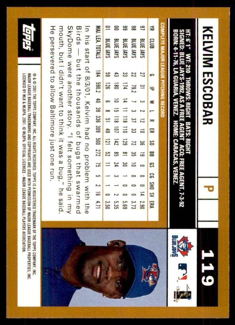 2002 Topps Baseball Card Kelvim Escobar C Baseball Cards #119
