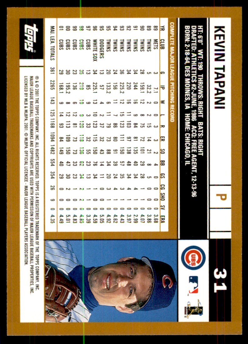 2002 Topps Baseball Card Kevin Tapani B Baseball Cards #31