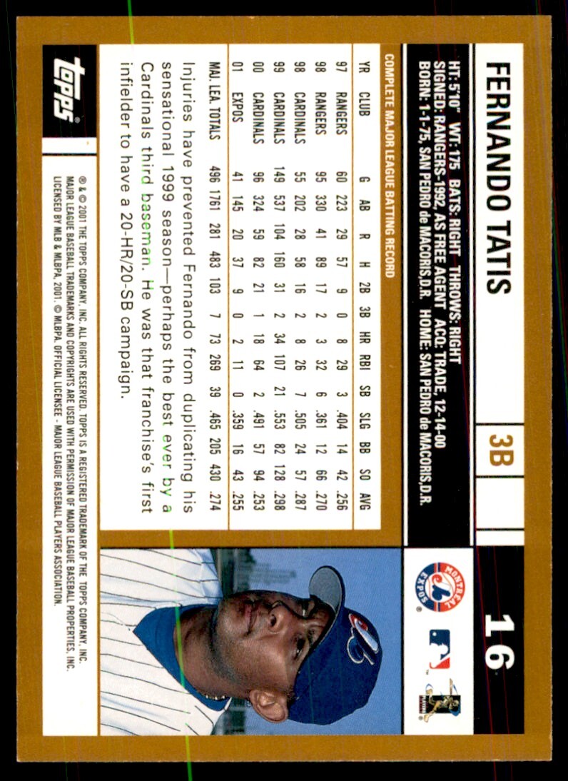 2002 Topps Baseball Card Fernando Tatis B Baseball Cards #16
