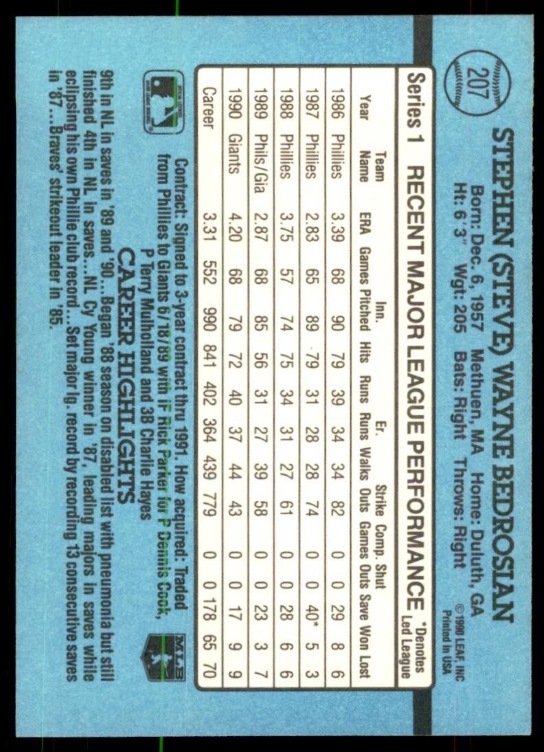 1991 Donruss Baseball Card Steve Bedrosian B Baseball Cards #207