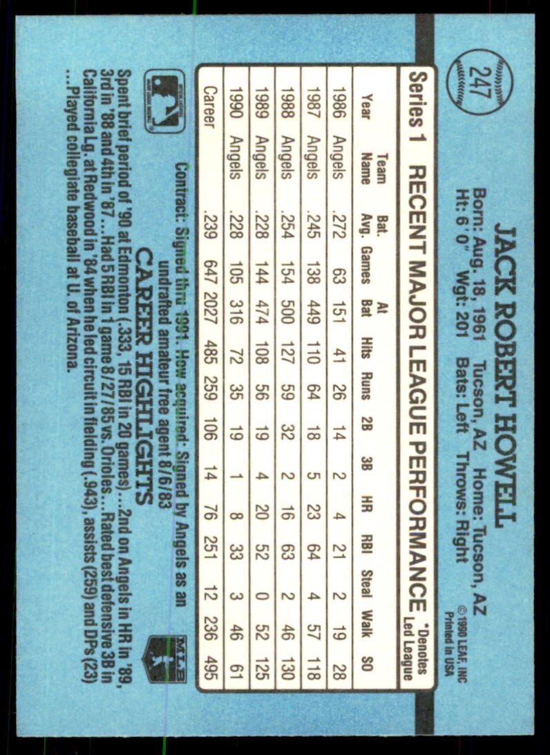 1991 Donruss Baseball Card Jack Howell California Angels #247