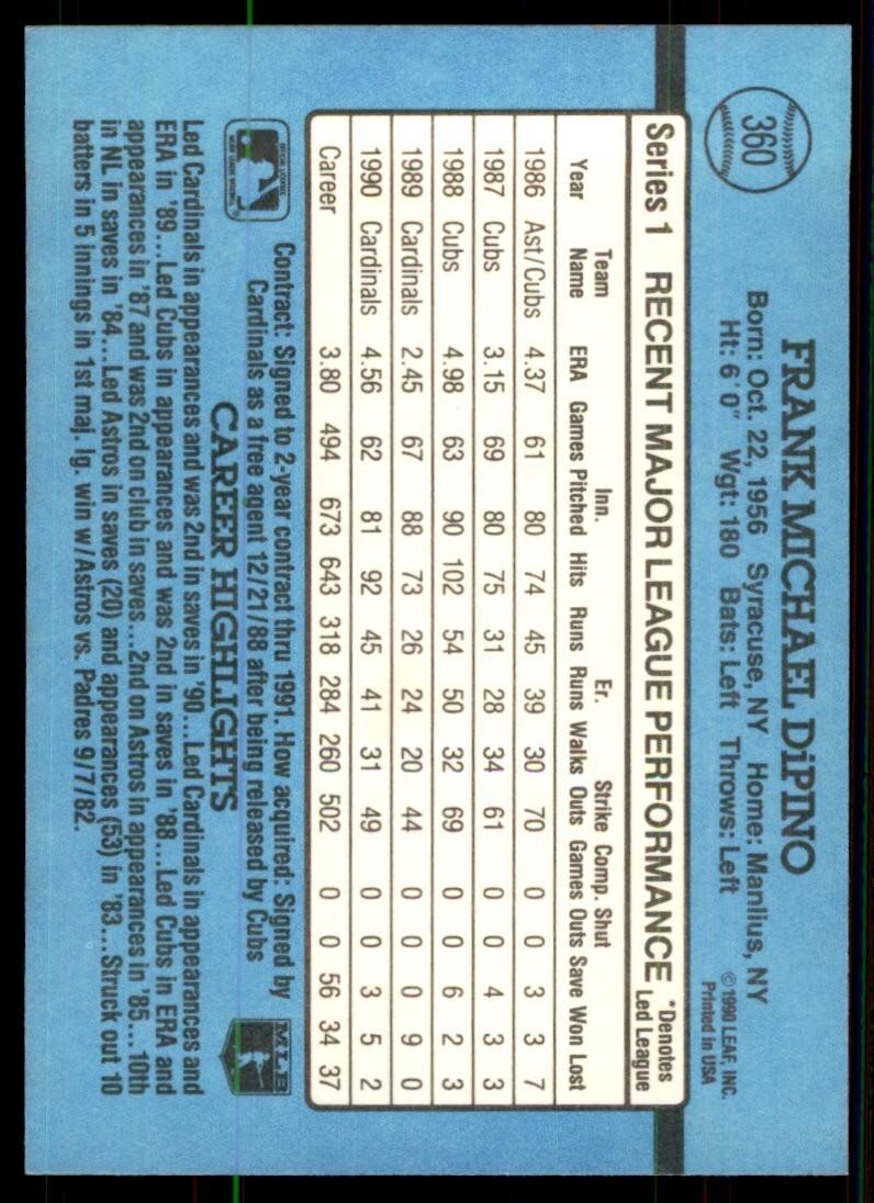 1991 Donruss Baseball Card Frank DiPino . St. Louis Cardinals #360