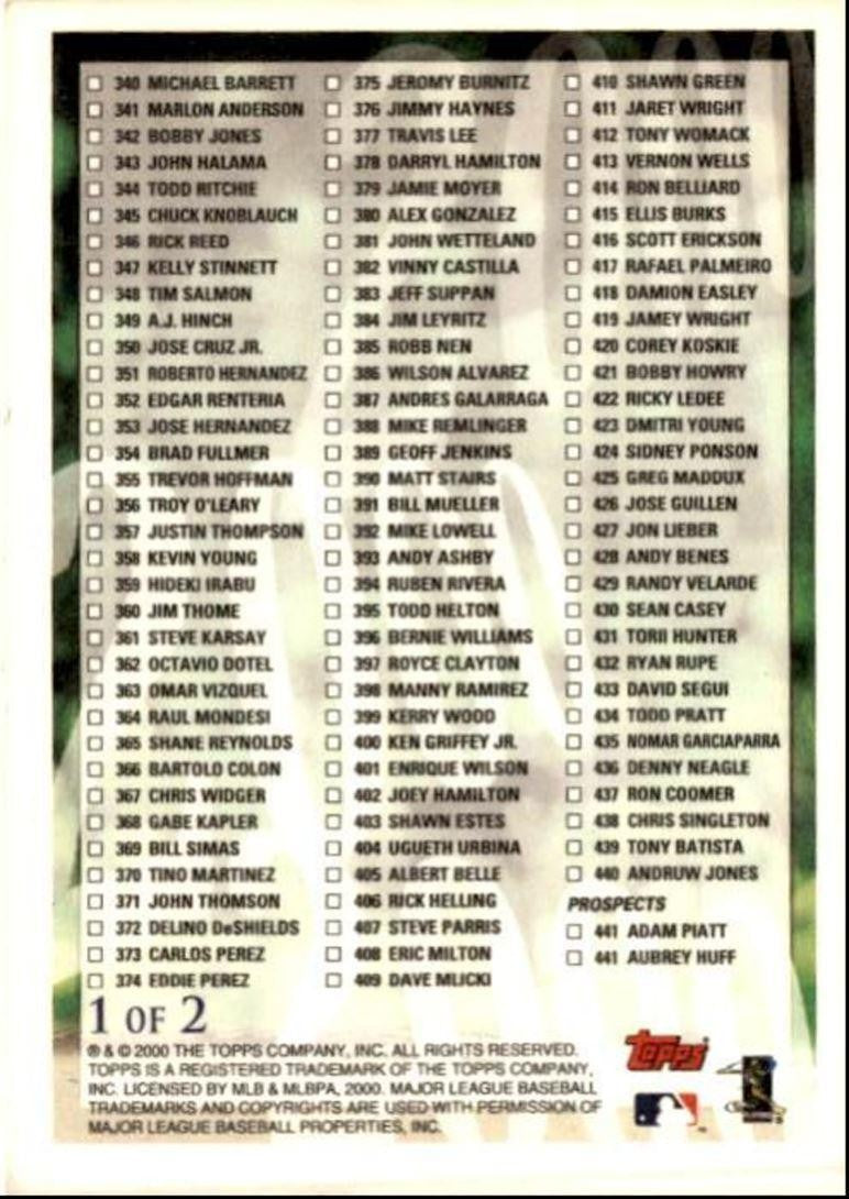 2000 Topps Baseball Card Tom Glavine Atlanta Braves #243