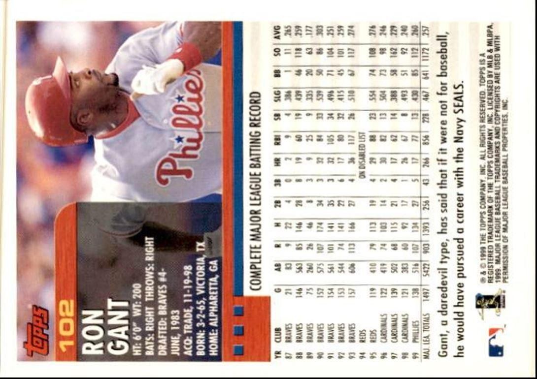 2000 Topps Baseball Card Ron Gant Philadelphia Phillies #102