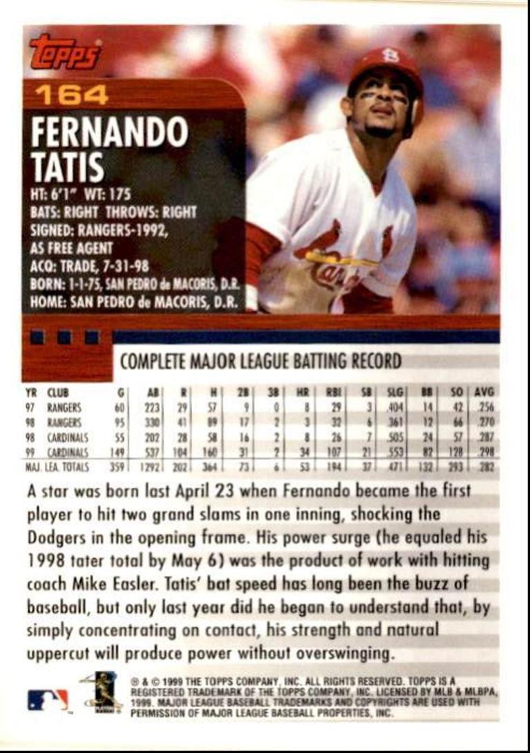 2000 Topps Baseball Card Fernando Tatis St. Louis Cardinals #164