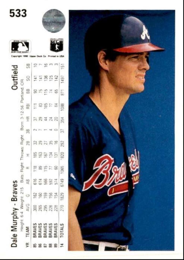 1990 Upper Deck Baseball Card Dale Murphy Atlanta Braves #533