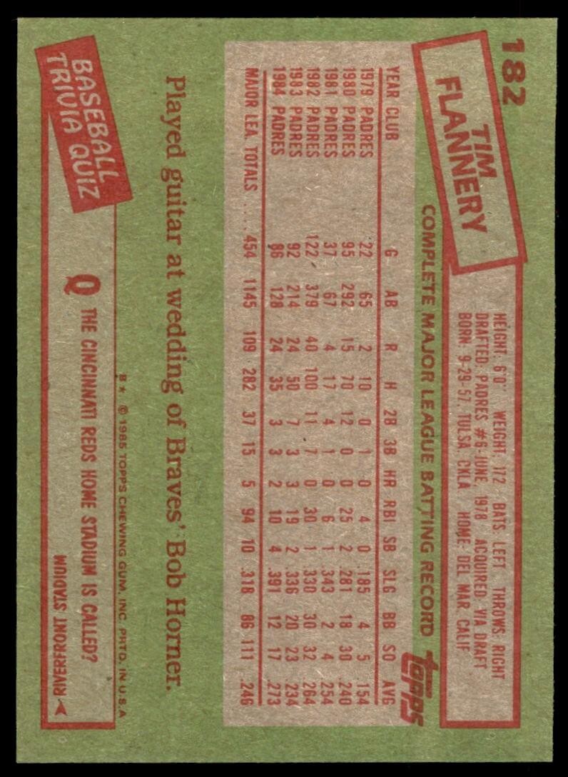 1985 Topps Tim Flannery D Baseball Cards #182