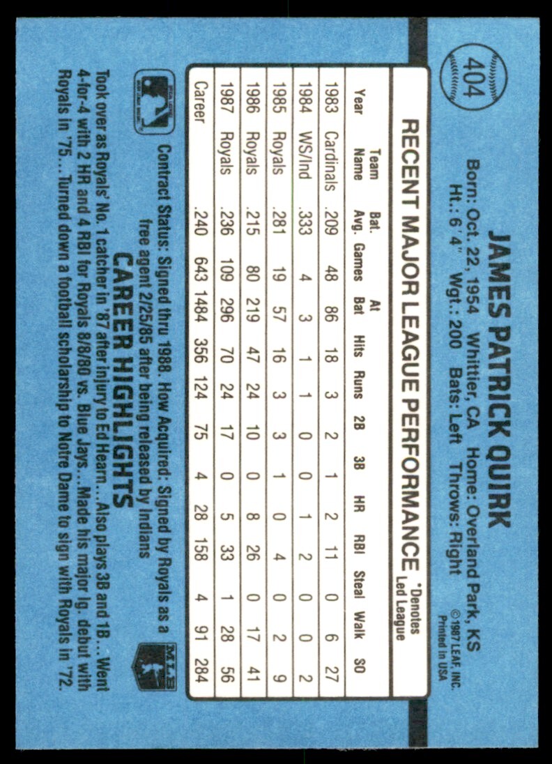 1988 Donruss Jamie Quirk Baseball Cards #404