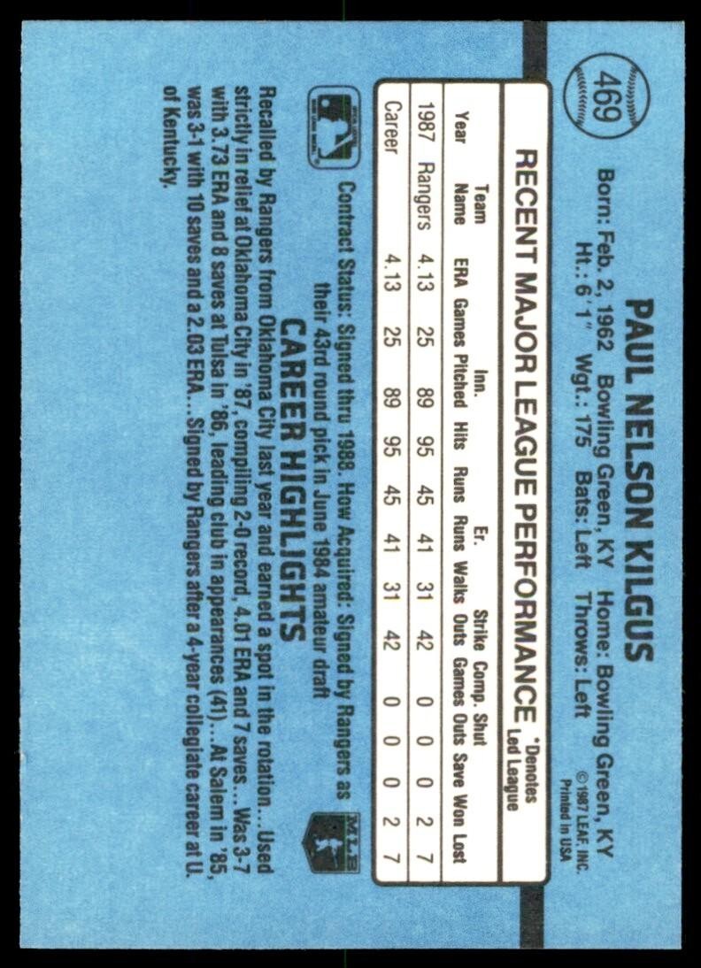1988 Donruss Paul Kilgus Baseball Cards #469