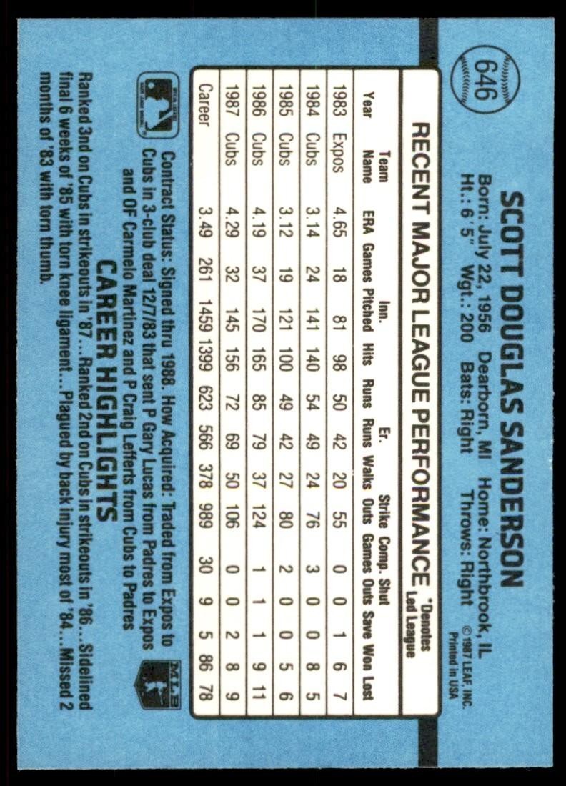 1988 Donruss Scott Sanderson Baseball Cards #646