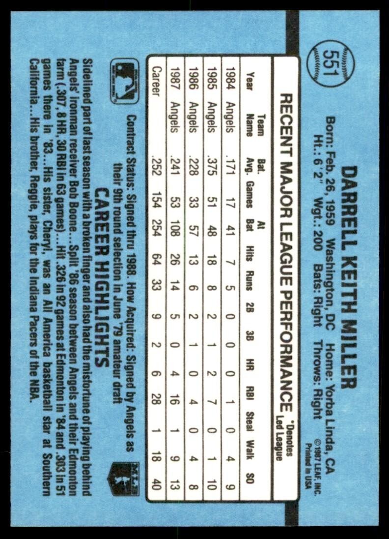 1988 Donruss Darrell Miller Baseball Cards #551