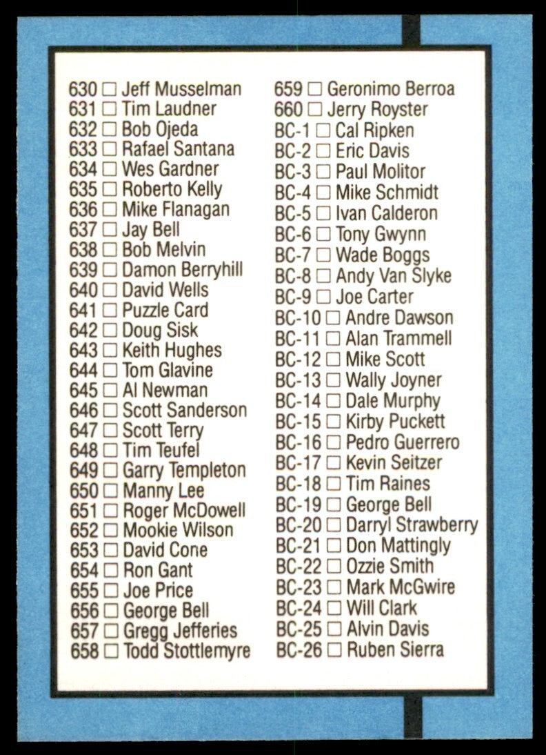 1988 Donruss Checklist 578-BC-26 Baseball Cards #600