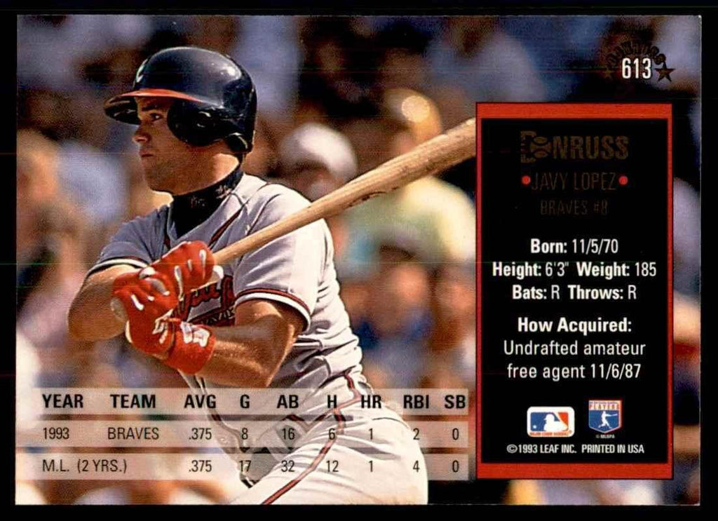 1994 Donruss Javy Lopez Baseball Cards #613