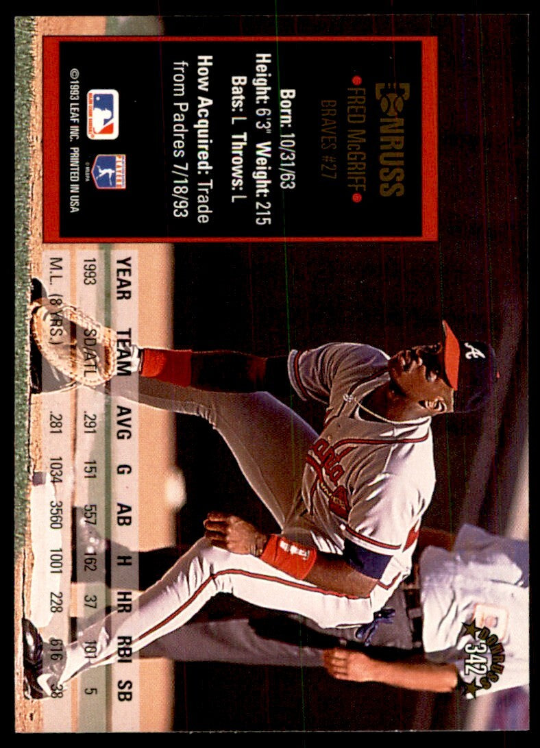 1994 Donruss Fred McGriff Football Cards #342