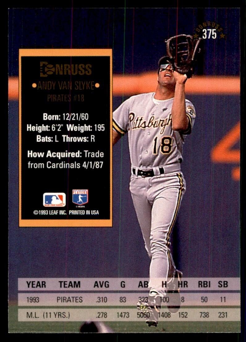1994 Donruss Andy Van Slyke Football Cards #375