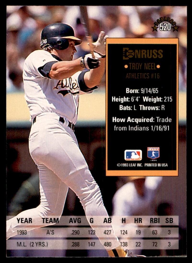 1994 Donruss Troy Neel Baseball Cards #520
