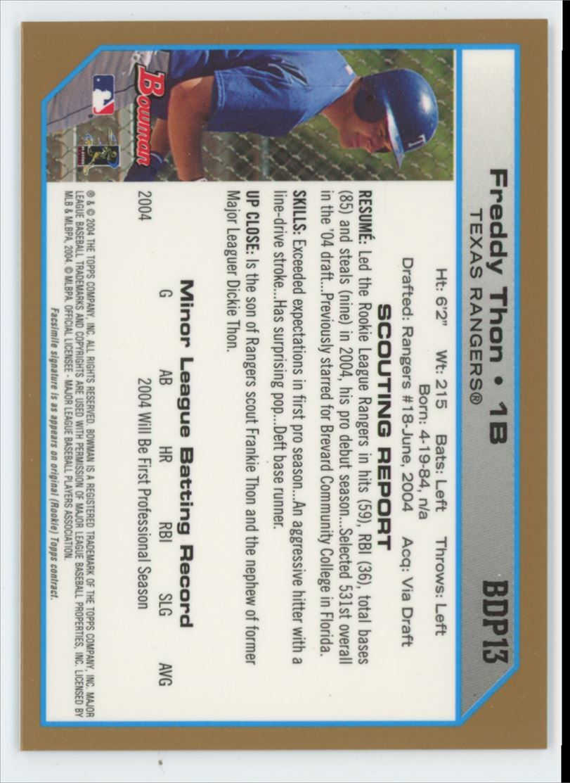 2004 Bowman Chrome Draft Picks Gold Freddy Thon Baseball Card #BDP13