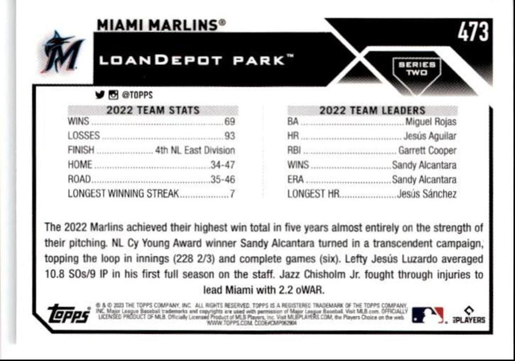 2023 Topps Baseball Cards Team Card Miami Marlins #473