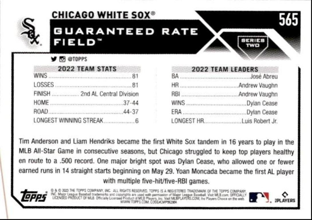 2023 Topps Baseball Cards Team Card Chicago White Boston Red Sox #565