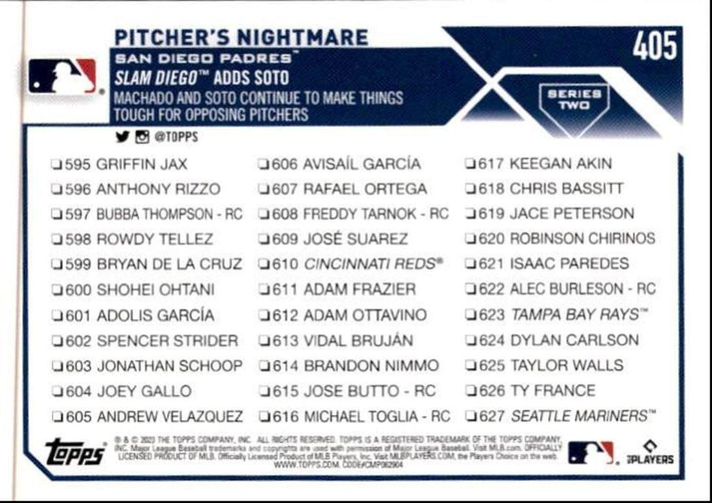 2023 Topps Baseball Cards Pitcher's Nightmare San Diego Padres #405