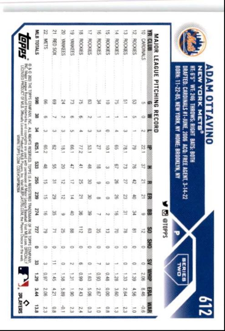 2023 Topps Baseball Cards Adam Ottavino New York Mets #612