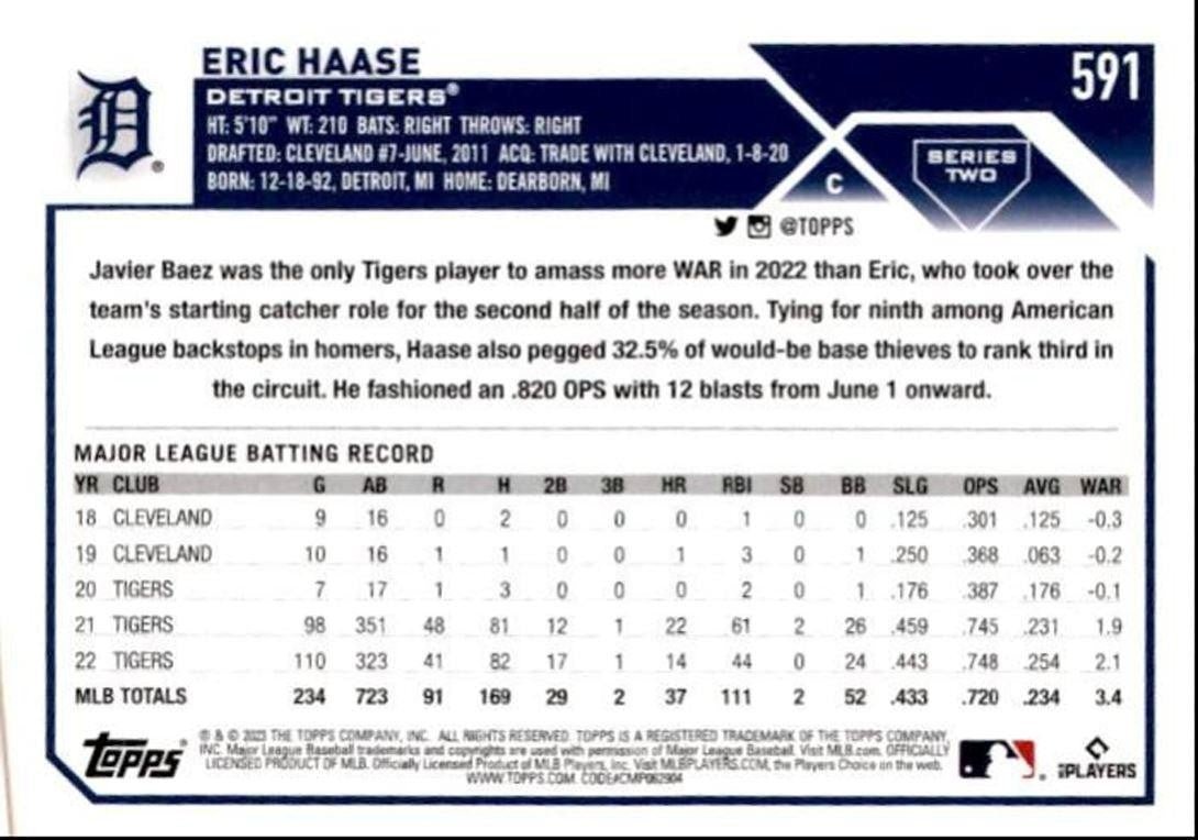 2023 Topps Baseball Cards Eric Haase Detroit Tigers #591