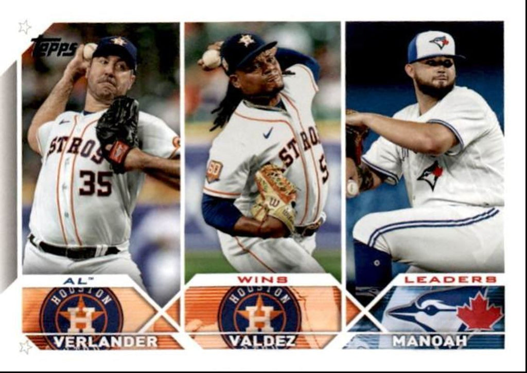 2023 Topps Baseball Cards AL Wins Leaders (Justin Verlander/Framber Valdez/Alek