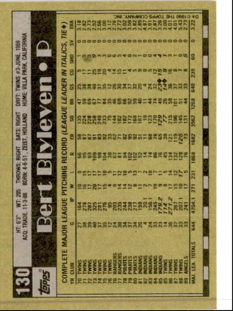 1990 Topps Baseball Cards Bert Blyleven California Angels #130
