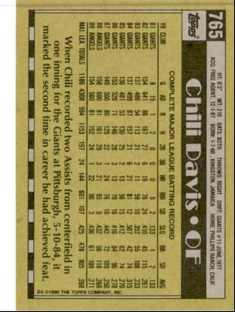 1990 Topps Baseball Cards Chili Davis California Angels #765