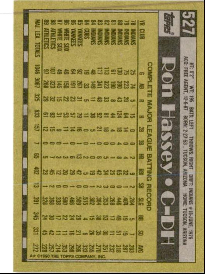 1990 Topps Baseball Cards Ron Hassey Oakland Athletics #527