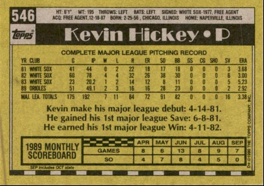 1990 Topps Baseball Cards Kevin Hickey Baltimore Orioles #546