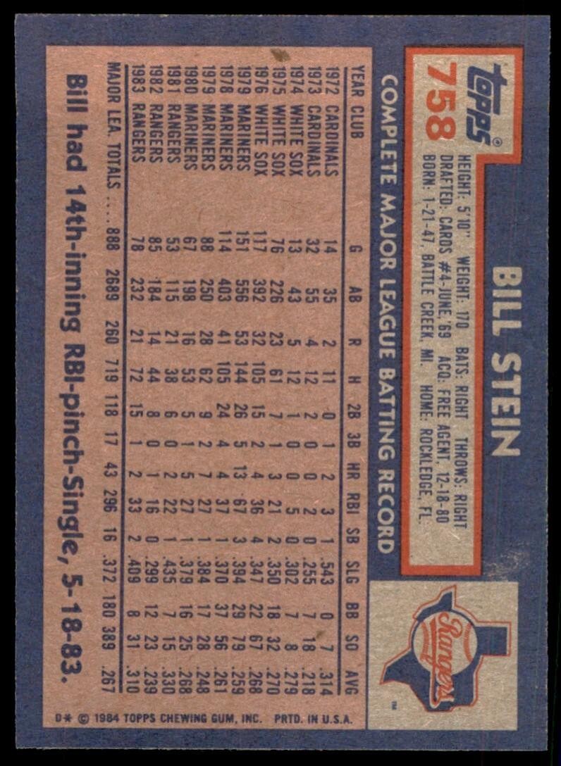 1984 Topps Bill Stein C Baseball Cards #758