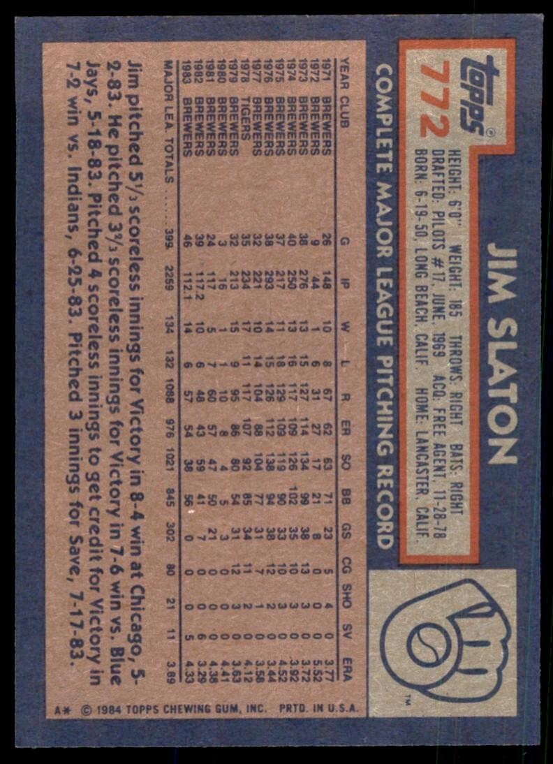 1984 Topps Jim Slaton B Baseball Cards #772