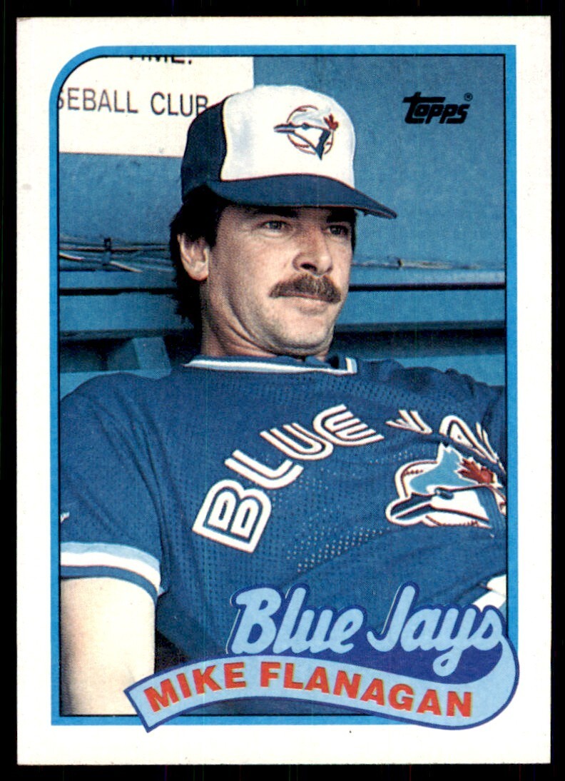 1989 Topps Baseball Card Mike Flanagan pitch Toronto Blue Jays #139
