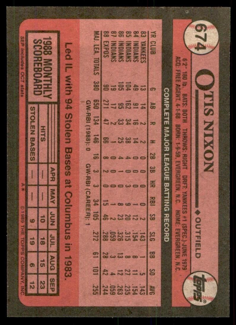 1989 Topps Baseball Card Otis Nixon of Montreal Expos #674