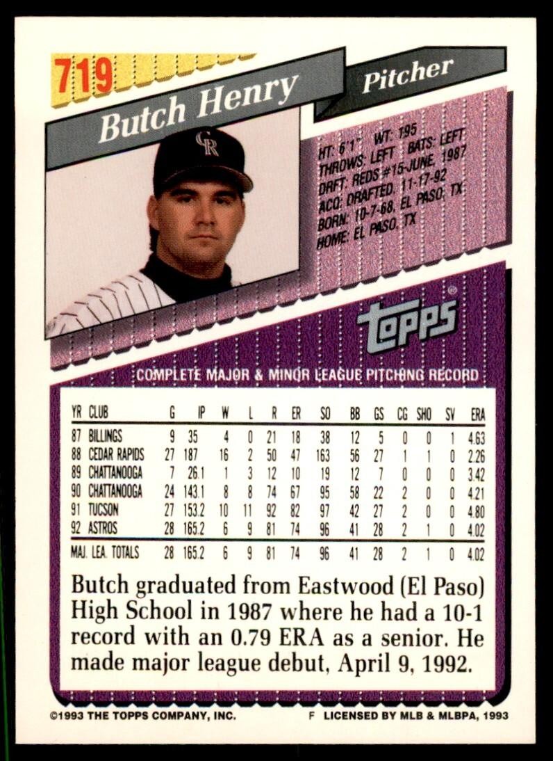 1993 Topps Gold Butch Henry Colorado Rockies #719