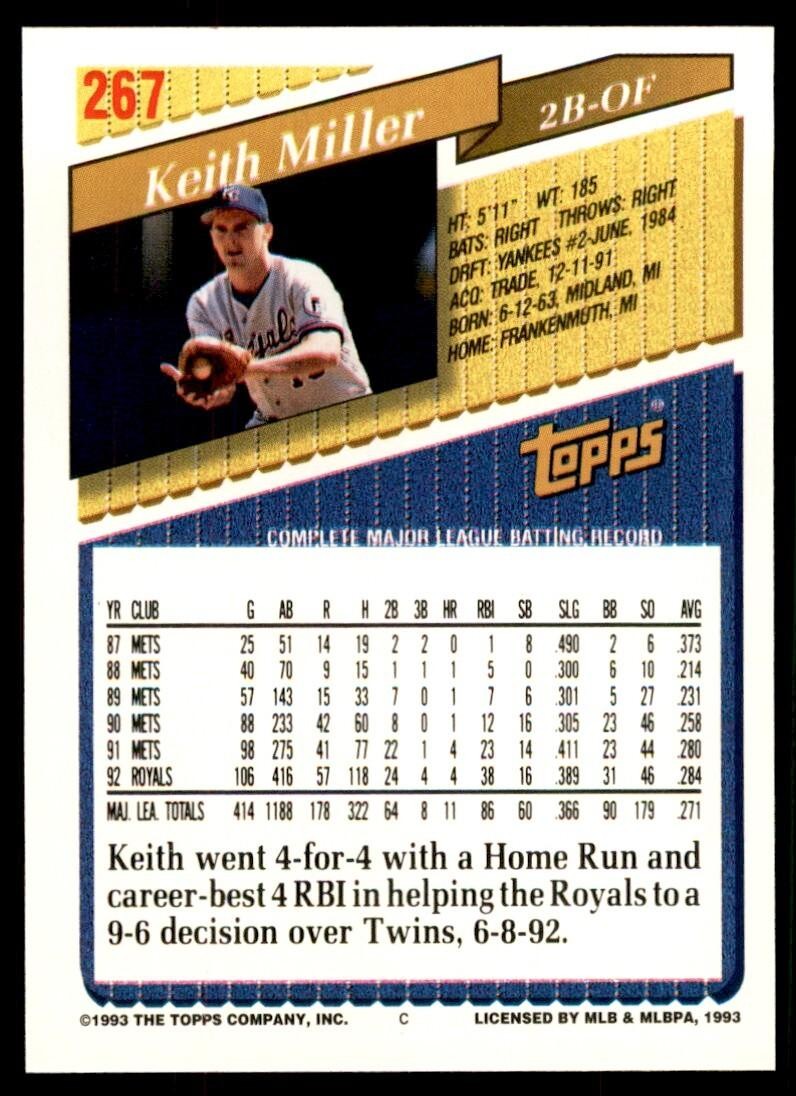 1993 Topps Gold Keith Miller Kansas City Royals #267