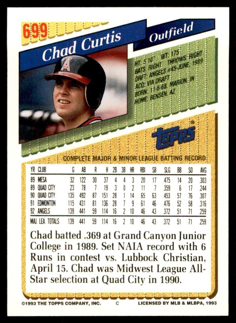 1993 Topps Gold Chad Curtis of California Angels #699