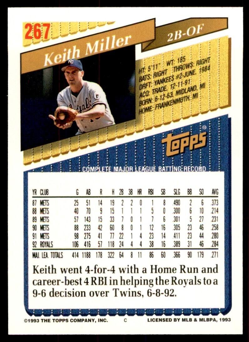 1993 Topps Gold Keith Miller of Kansas City Royals #267