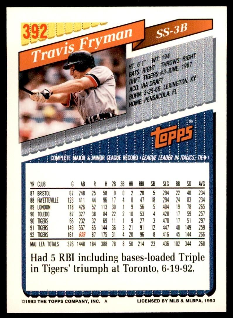 1993 Topps Gold Travis Fryman Detroit Tigers #392