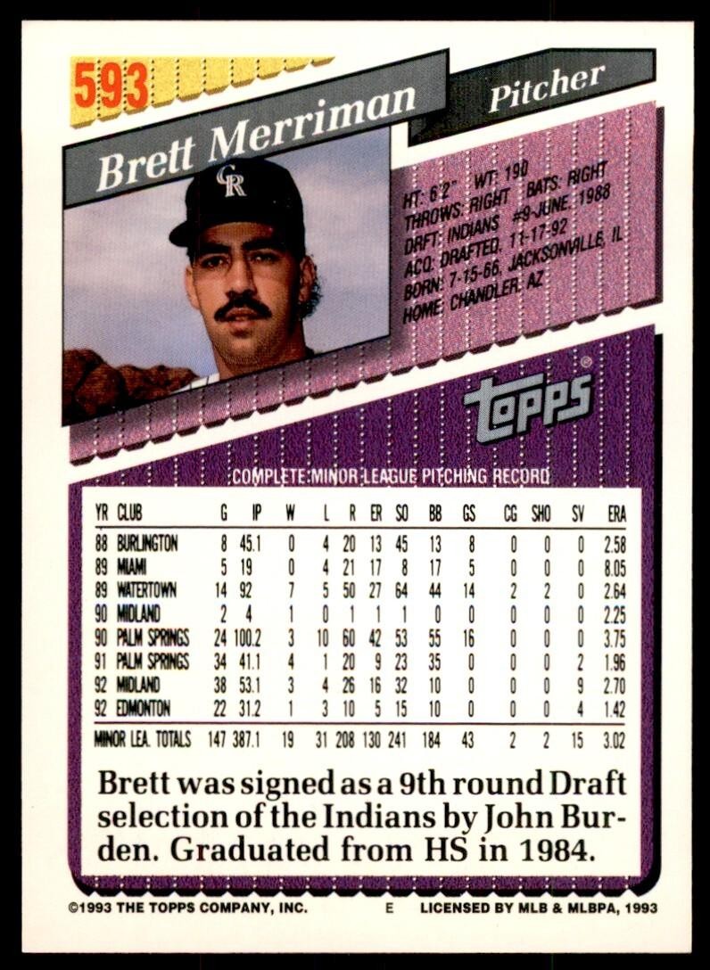 1993 Topps Gold Brett Merriman Rookie Colorado Rockies #593
